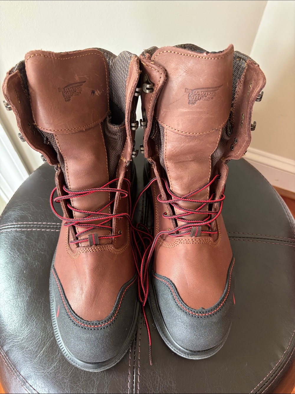 Red Wing 4454 Men’s Brown Leather Work Boots with Gray Toe Caps 9.5 D
